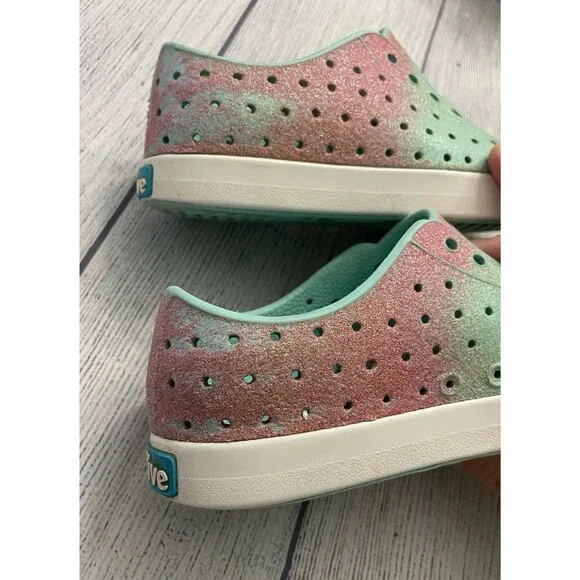 Blue & Pink Glitter Native Natives Jefferson Girl Shoes, Size Youth 13 - Picture 7 of 7